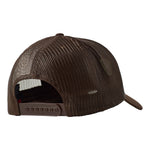 Back of a cork trucker hat showing the brown mesh back panels and snapback closure