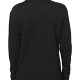 BACK OF A FEMALE MODEL WEARING A HEATHER BLACK HOODIE