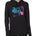 FEMALE MODEL WITH A HEATHER BLACK HOODIE WITH A MULTICOLORED NEON SKIER AND DELOREAN CAR