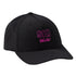 Black cap with neon pink 'ski till i die' embroidered in the center of the front panel