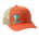 Orange and khaki trucker hat with a teal till i die logo embroidered on the bottom right front panel