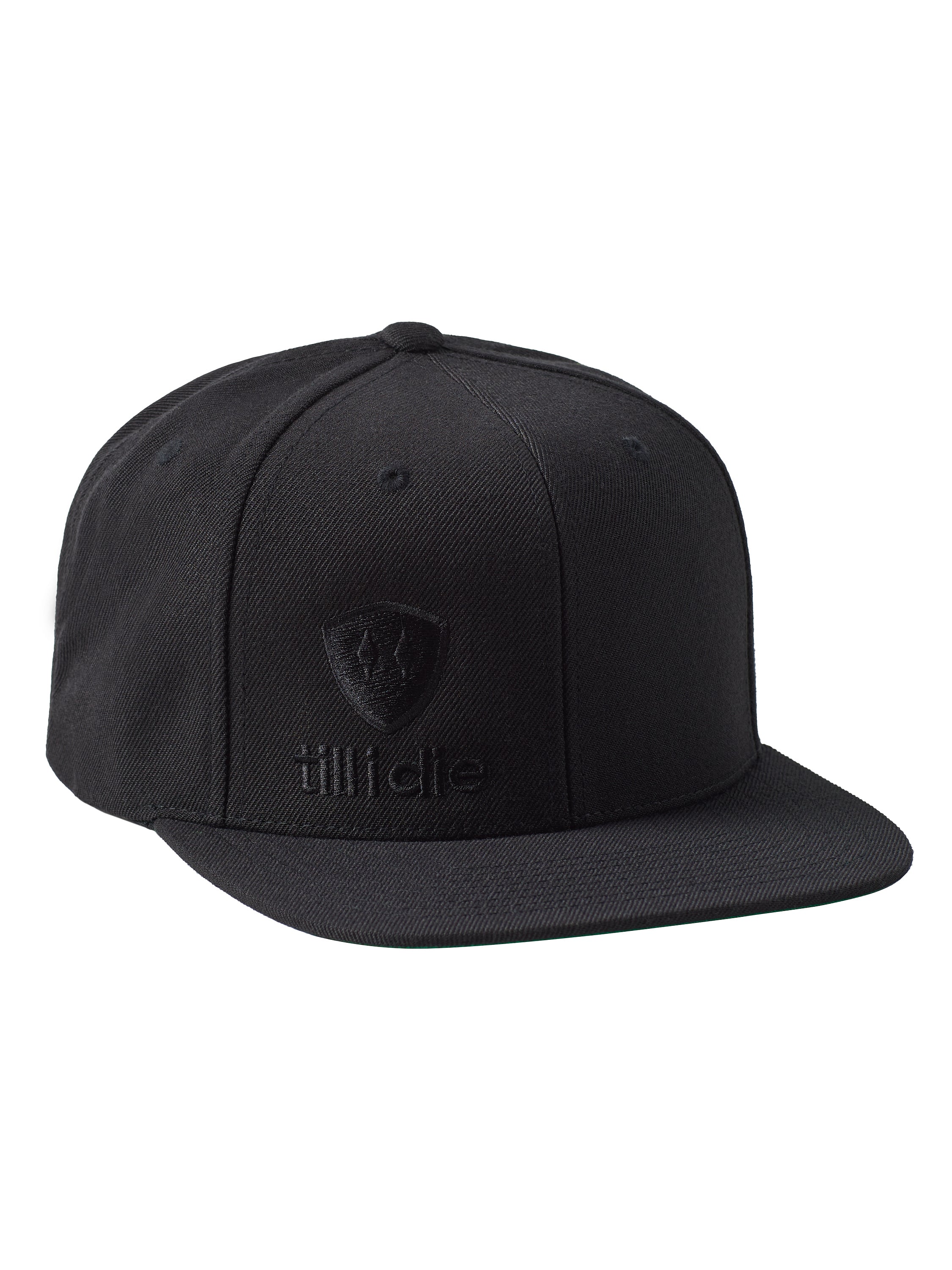 Black flat bill hat with black till i die logo embroidered on bottom right front panel