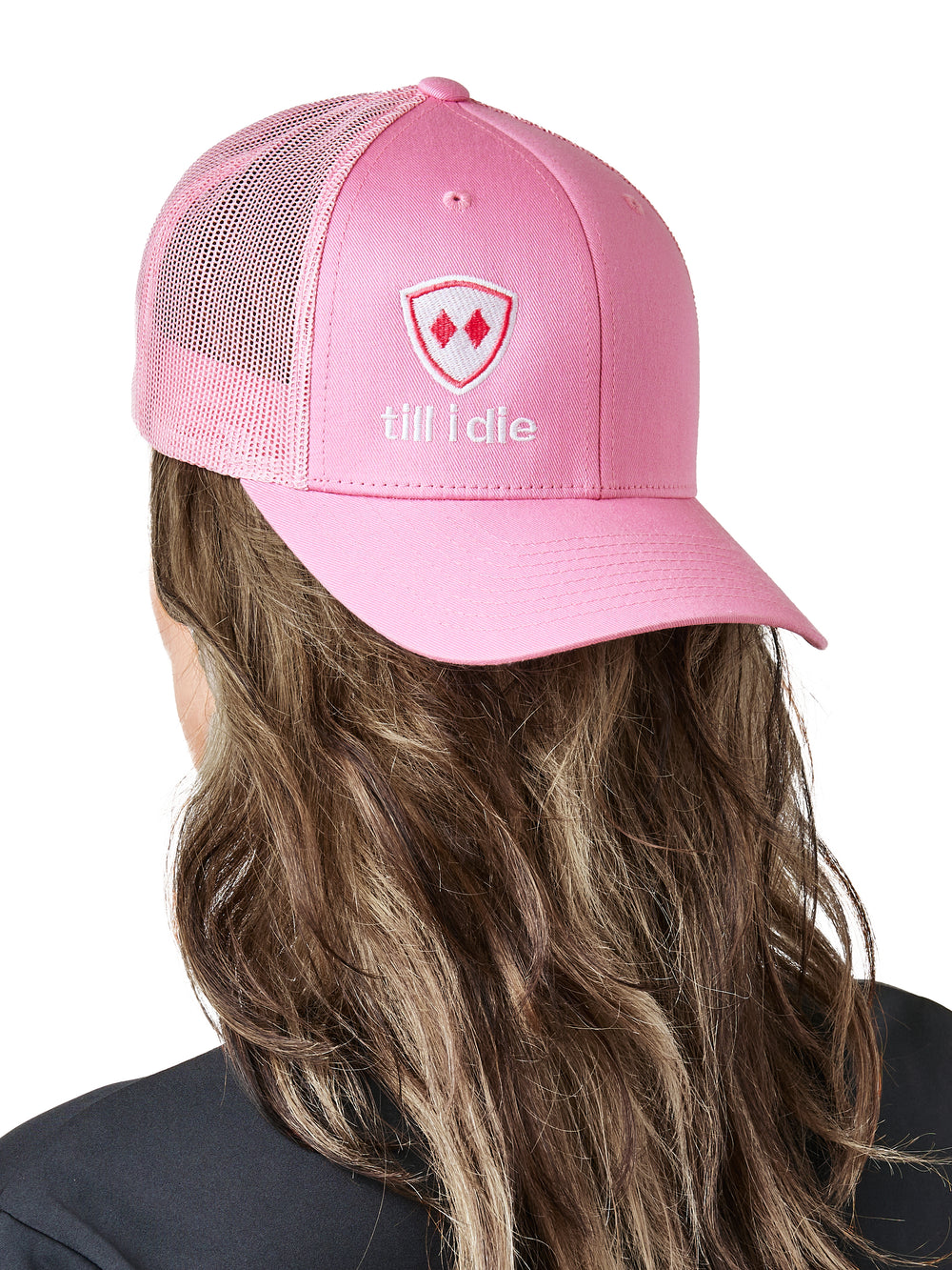Till I Die Logo // Classic Trucker Hat // Pink + White & Neon Pink