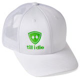 Till I Die® Logo // Classic Trucker Hat // White + Neon Green & White