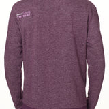 BACK OF A MALE MODEL WEARING A HEATHER PLUM HOODIE WITH THE WORDS "DO WHAT YOU LOVE. DO IT FOREVER." EMBROIDERED IN WHITE AND LIGHT PURPLE ON THE LEFT SHOULDER