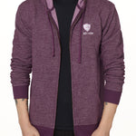 A male model wearing a HEATHER PLUM zip hoodie with the Till I Die brand logo on the front.