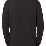 bask view of a male model wearing a heather black hoodie