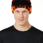 A MALE MODEL WEARING A BEANIE HAT WITH FLAMES AND THE WORDS "TILL I DIE"
