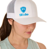 Till I Die® Logo // Classic Trucker Hat // White + Blue