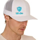 Till I Die® Logo // Classic Trucker Hat // White + Teal