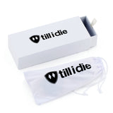 top view of the white sunglasses case and dust sleeve, each accented with a black till i die logo