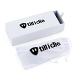 top view of the white sunglasses case and dust sleeve, each accented with a black till i die logo