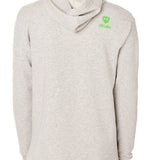 Back view of a male model wearing the Steezy Stan Hoodie in Heather Oatmeal on a white background. The back features a lime green till i die logo on wearers top right shoulder.