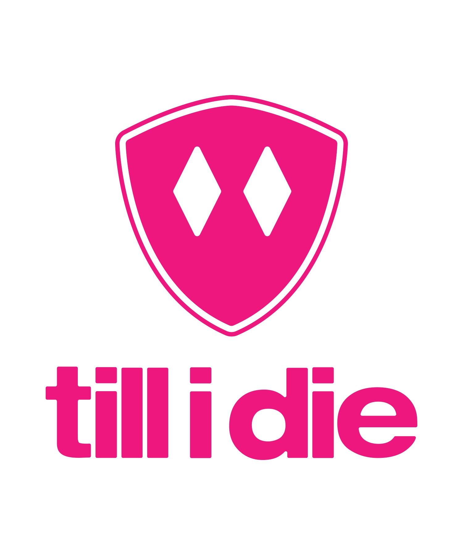 A hot pink till i die logo transfer sticker on a white background.