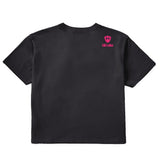A black short sleeve crop tee shirt shown from the back, featuring the double diamond shield logo and the text 'till i die' on the upper right shoulder, set against a plain white background.