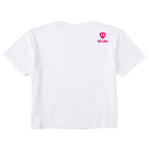 A white short sleeve crop tee shirt shown from the back, featuring the double diamond shield logo and the text 'till i die' on the upper right shoulder, set against a plain white background.