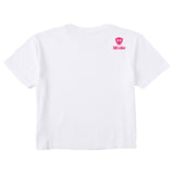 A white short sleeve crop tee shirt shown from the back, featuring the double diamond shield logo and the text 'till i die' on the upper right shoulder, set against a plain white background.