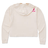 A cream hoodie shown from the back, featuring the double diamond shield logo and the text 'till i die' on the upper right shoulder, set against a plain white background.