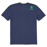 A navy short-sleeve t-shirt shown from the back, featuring the double diamond shield logo and the text 'till i die' on the upper right shoulder, set against a plain white background.