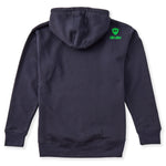 A navy hoodie shown from the back, featuring the double diamond shield logo and the text 'till i die' on the upper right shoulder, set against a plain white background.