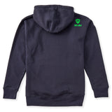 A navy hoodie shown from the back, featuring the double diamond shield logo and the text 'till i die' on the upper right shoulder, set against a plain white background.