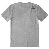 A heather gray tee shirt shown from the back, featuring the double diamond shield logo and the text 'till i die' on the upper right shoulder, set against a plain white background.