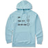 Light blue hoodie featuring black text and hand-drawn icons celebrating three mountain essentials: pie, French fries, and “Ski Till I Die,” finished with the signature Double Diamond shield.