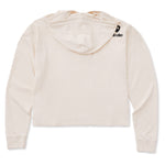 A cream cropped hoodie shown from the back, featuring the double diamond shield logo and the text 'till i die' on the upper right shoulder, set against a plain white background.