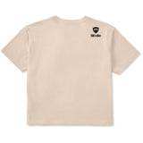 A cream crop tee shirt shown from the back, featuring the double diamond shield logo and the text 'till i die' on the upper right shoulder, set against a plain white background.
