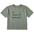 Sage green cropped T-shirt featuring black text and hand-drawn icons celebrating three mountain essentials: pie, French fries, and “Ski Till I Die,” finished with the signature Double Diamond shield.