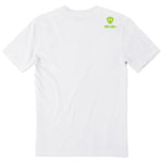 A white short-sleeve t-shirt shown from the back, featuring the till I die logo with a double diamond shield and the ‘till I die’ brand text placed on top right shoulder