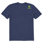 A navy short-sleeve t-shirt shown from the back, featuring the till I die logo with a double diamond shield and the ‘till I die’ brand text placed on top right shoulder