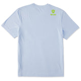 A light blue short-sleeve t-shirt shown from the back, featuring the till I die logo with a double diamond shield and the ‘till I die’ brand text placed on top right shoulder