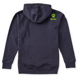 A navy hoodie shown from the back, featuring the double diamond shield logo and the text 'till i die' on the upper right shoulder, set against a plain white background.