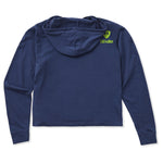 A navy blue cropped hooded sweatshirt shown from the back, featuring a small lime green Till I Die logo on the upper right shoulder, set against a plain white background.