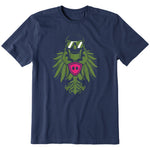 Navy blue short sleeve T-shirt featuring a bold military green winged skull wearing sunglasses, finished with a bright pink Double Diamond shield at the center.