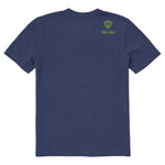 A navy blue short-sleeve t-shirt shown from the back, featuring a double diamond shield and the brand name 'till i die' printed on the upper right back.