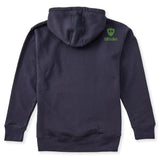 A navy hoodie shown from the back, featuring the double diamond shield logo and the text 'till i die' on the upper right shoulder, set against a plain white background.
