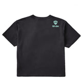 A faded black cropped tee shirt shown from the back, featuring the double diamond shield logo and the text 'till i die' on the upper right shoulder, set against a plain white background.