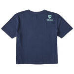A navy cropped tee shirt shown from the back, featuring the double diamond shield logo and the text 'till i die' on the upper right shoulder, set against a plain white background.