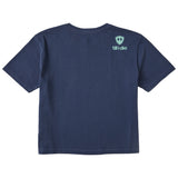 A navy cropped tee shirt shown from the back, featuring the double diamond shield logo and the text 'till i die' on the upper right shoulder, set against a plain white background.