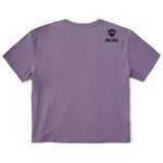 A faded purple cropped tee shirt shown from the back, featuring the double diamond shield logo and the text 'till i die' on the upper right shoulder, set against a plain white background.