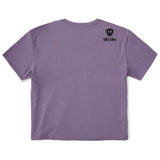 A faded purple cropped tee shirt shown from the back, featuring the double diamond shield logo and the text 'till i die' on the upper right shoulder, set against a plain white background.