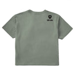 A military green cropped tee shirt shown from the back, featuring the double diamond shield logo and the text 'till i die' on the upper right shoulder, set against a plain white background.