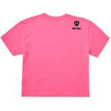 A bright pink cropped tee shirt shown from the back, featuring the double diamond shield logo and the text 'till i die' on the upper right shoulder, set against a plain white background.