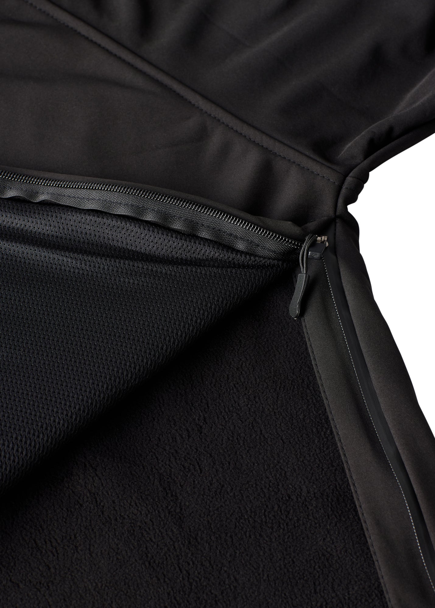 Interior close-up showing fleece lining and water-resistant zipper construction