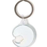 Back view of the Surfer Skeleton keychain on a white background, showing a solid white fill and a plastic clip fastener at the top.