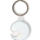 Back view of the Surfer Skeleton keychain on a white background, showing a solid white fill and a plastic clip fastener at the top.
