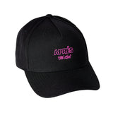 Front-facing product image of black snapback with pink Apr�s Till I Die embroidery