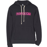 Flat lay of Till I Die "I'm Difficult" hoodie in Graphite Black with hot pink trail sign graphic, Winter 2025